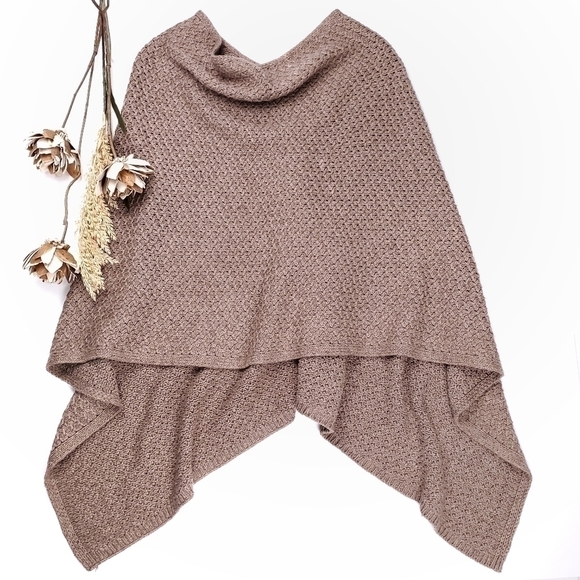 J. JILL Brown Cotton Wool Blend Knit Poncho Wrap Onesize - Picture 3 of 13